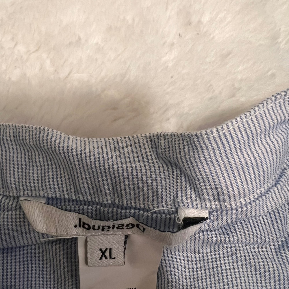 Desigual Striped Embroidered Patch Button Up Shir… - image 15